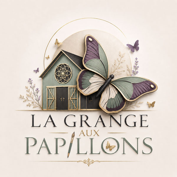 Logo La Grange aux Papillons, située à Crédin en Centre Bretagne, entre Pontivy, Loudéac et Josselin
